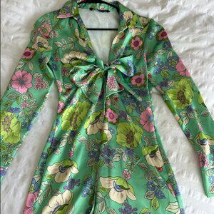 Zara Floral Lime Green Satin Dress